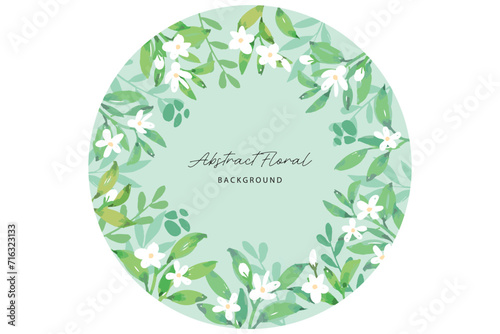 Spring background with jasmine green leaves frame background. Vector jasmine flower banners. Asiatic Jasmine Watercolor illustration. Hand drawn element design. Artistic vector jasmine design element.