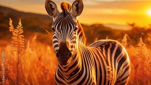 Awe-inspiring zebra gracefully grazing on the serene african savannah landscape
