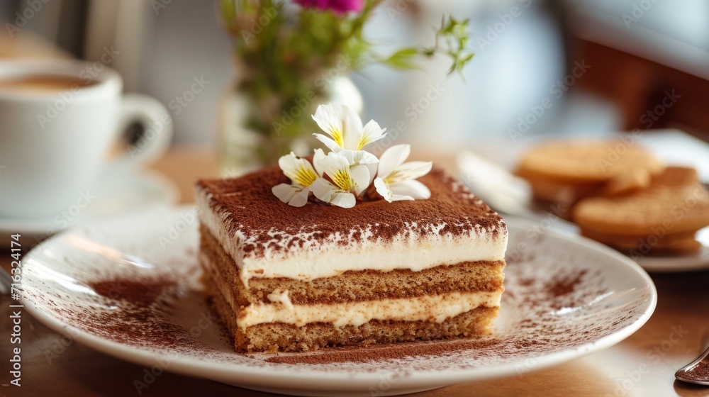 Slice of Cake on White Plate, Delicious Dessert Food Photography