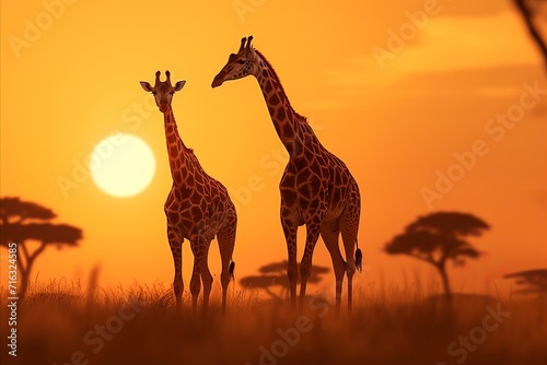 Golden african savanna sunset with diverse wildlife captured in breathtaking landscape photography