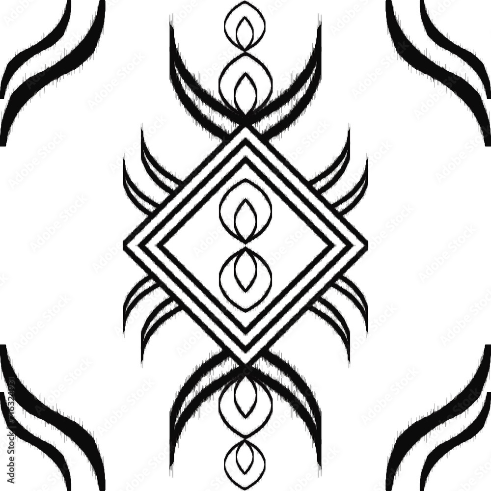 Obraz premium Abstract, Black Color, Ethnic, patterns in tribal, folk embroidery Geometric art jewelry printing Design for textiles, clothes, carpets, wallpaper, wraps, covers, fabrics.