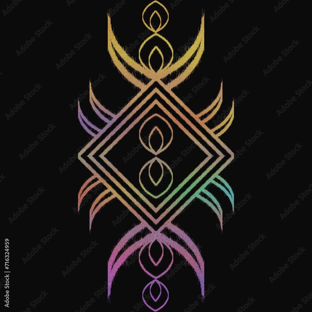 Beautiful multi-colored line drawing, Symbol design , Logo pattern, are used to create background images, pretty multi-colored painted together, Black background.
