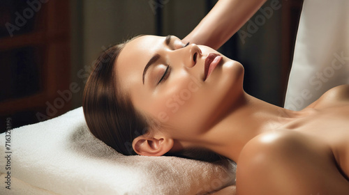 Luxurious, wellness and zen spa massage for a young woman's back and neck, relaxing and stress-free. A woman enjoys therapeutic procedures from a masseuse