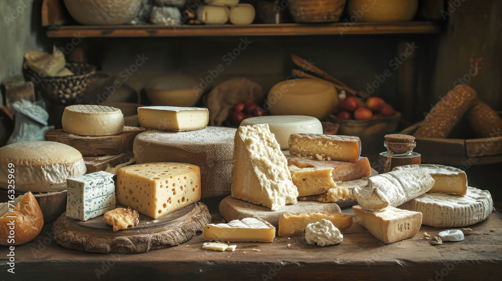 Assorted Cheeses on Wooden Cutting Board