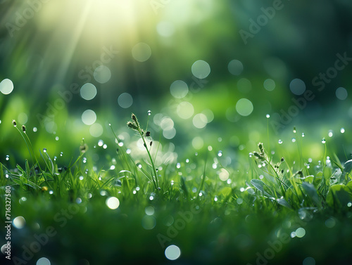 The world is in the grass of the green bokeh background