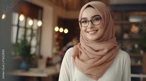 Young Adult Confident Attractive Woman with Hijab, Beautiful Lady Wearing Glasses, Close Up  © Humam