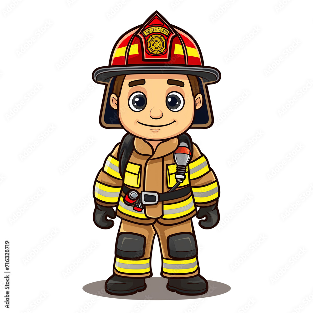 Firefighter - Fireman Cartoon Illustration, Isolated On White Background,