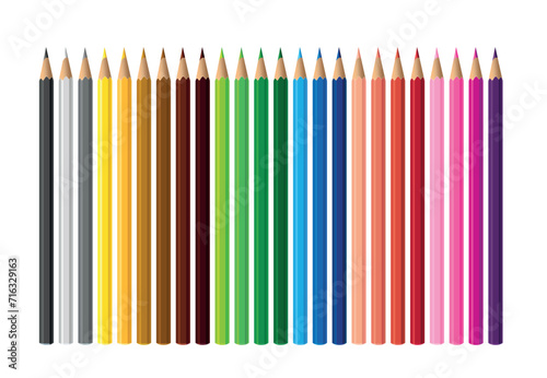 Multicolored colored pencil sticks 24 pcs set illustration on white background. back to school, art and craft projects, scrapbooks Vector photo