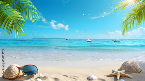beach with coconut palm trees, summer vacation concept, Ai generative 