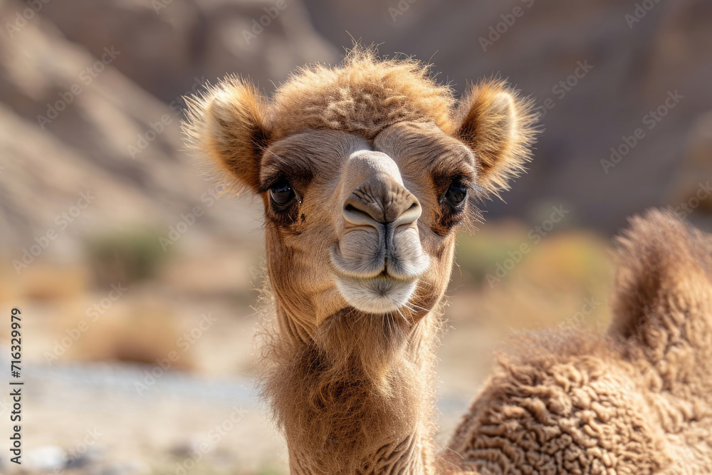 A curious camel calf in a moment of exploration