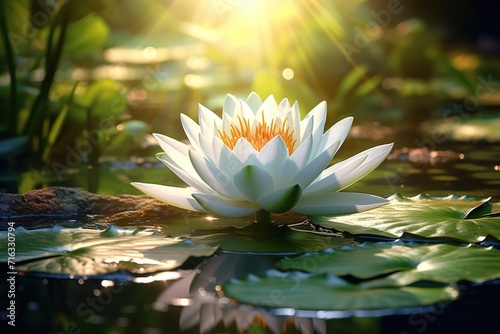 Very beautiful white lotus flowers on the water