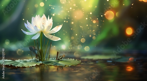 Very beautiful white lotus flowers on the water