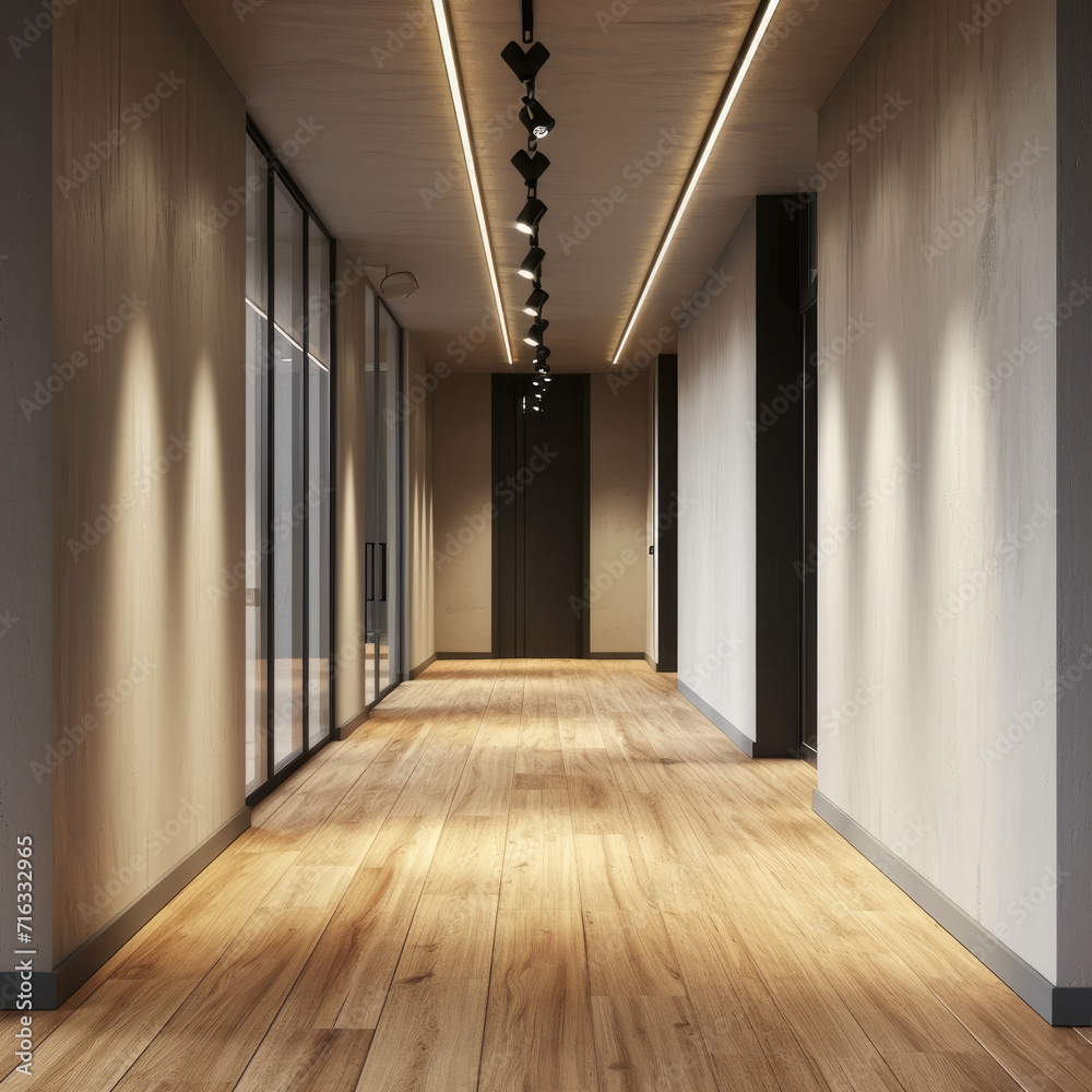 3D Rendering: Hallway Track Lighting with Laminate Flooring