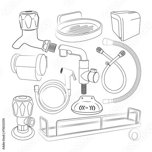 Bathroom fittings vector. vector set of bathroom Tap-Faucet