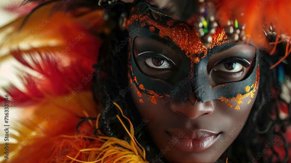 beautiful woman with carnival mask at party