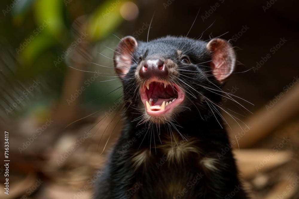 Portrait of Tasmanian devil, Sarcophilus harrisii, the largest carnivorous marsupial native to Tasmania island. Portrait of Tasmanian devil, Sarcophilus harrisii, the largest carnivorous marsupial native to Tasmania island.