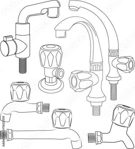 Bathroom fittings vector. vector set of bathroom Tap-Faucet