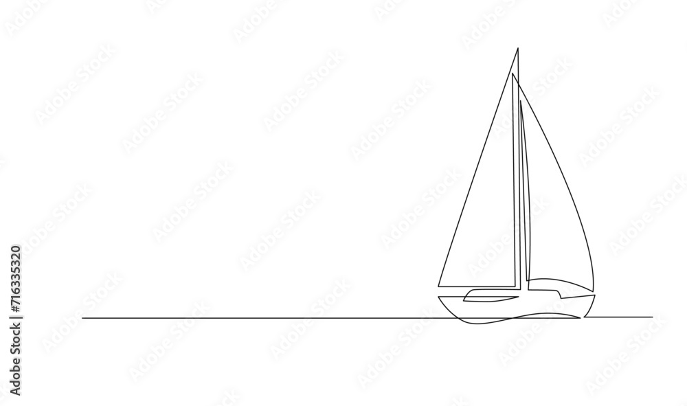 Single continuous line art sea boat icon. Yacht travel tourism concept silhouette symbol design. One sketch outline drawing vector illustration template Single continuous line art sea boat icon. Yacht travel tourism concept silhouette symbol design. One sketch outline drawing vector illustration template
