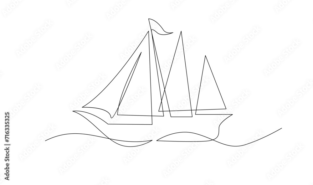 Single continuous line art sea boat icon. Yacht travel tourism concept silhouette symbol design. One sketch outline drawing vector illustration template Single continuous line art sea boat icon. Yacht travel tourism concept silhouette symbol design. One sketch outline drawing vector illustration template