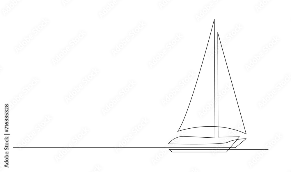 Single continuous line art sea boat icon. Yacht travel tourism concept silhouette symbol design. One sketch outline drawing vector illustration template Single continuous line art sea boat icon. Yacht travel tourism concept silhouette symbol design. One sketch outline drawing vector illustration template