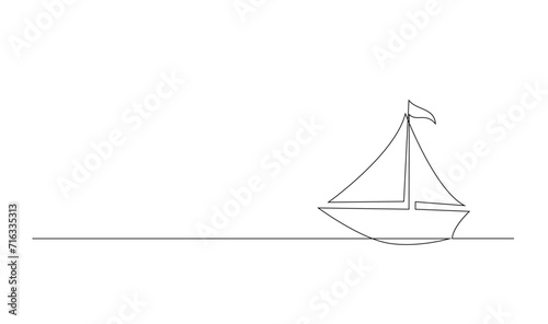 Single continuous line art sea boat icon. Yacht travel tourism concept silhouette symbol design. One sketch outline drawing vector illustration template