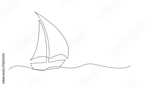 Single continuous line art sea boat icon. Yacht travel tourism concept silhouette symbol design. One sketch outline drawing vector illustration template