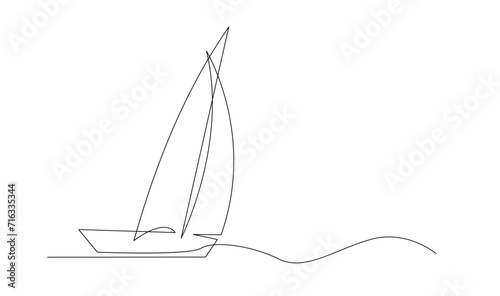 Single continuous line art sea boat icon. Yacht travel tourism concept silhouette symbol design. One sketch outline drawing vector illustration template