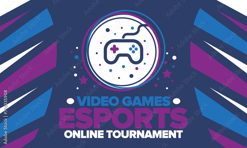 Obraz premium Esports Online Tournament. Video Games streaming. Cyber sport and gaming concept. Play in arcade, video or computer game. Gamepad, controller or joystick. Leisure, entertainment and fun. Vector