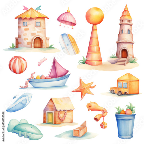 Wallpaper Mural Clipart of cute toy on the beach in summer theme , Sand toy and castle Torontodigital.ca