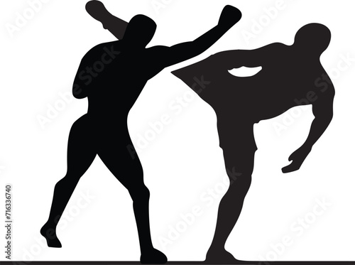 Boxing Silhouettes Black set silhouette of an athlete boxer on a white background