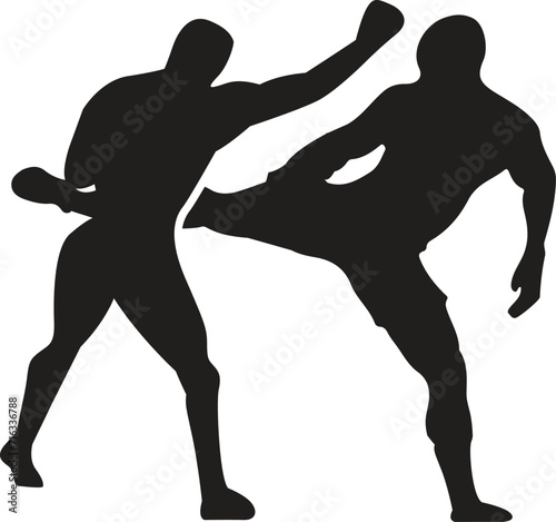 Boxing Silhouettes Black set silhouette of an athlete boxer on a white background