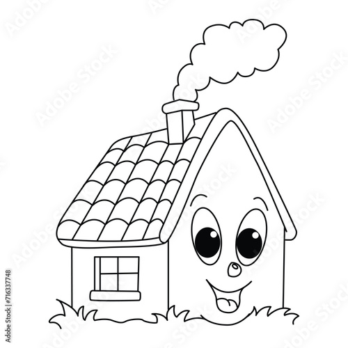 Funny house cartoon for coloring book.