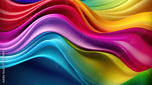 3d  Rainbow Wavy Satin Background   Multicolored Energy Flow Background
