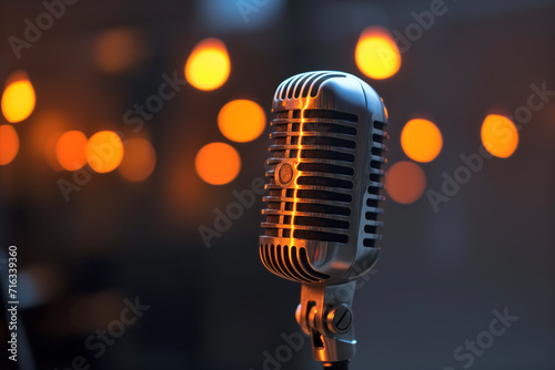 Vintage Microphone Illuminated by Warm Stage Lights
