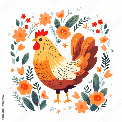 Rooster and flowers card
