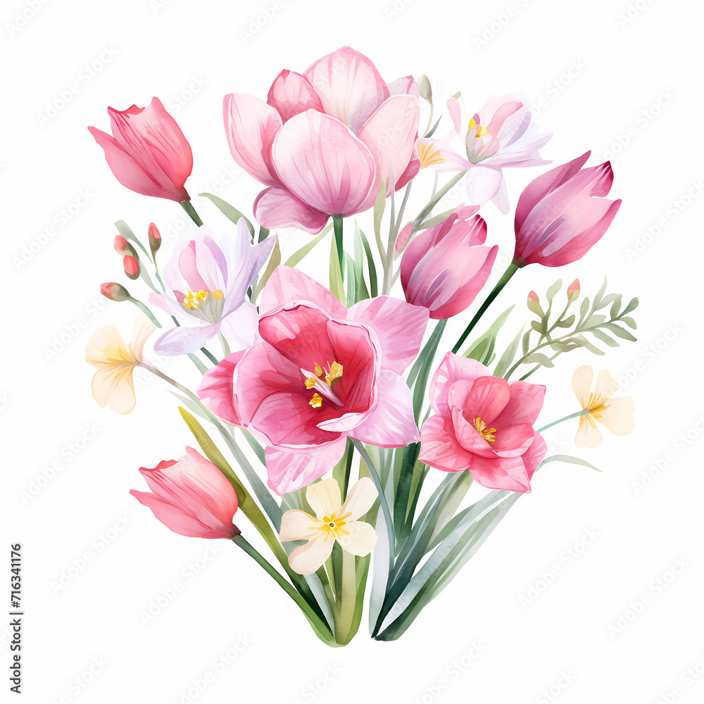 Tulips flowers watercolor. Spring flowers	
