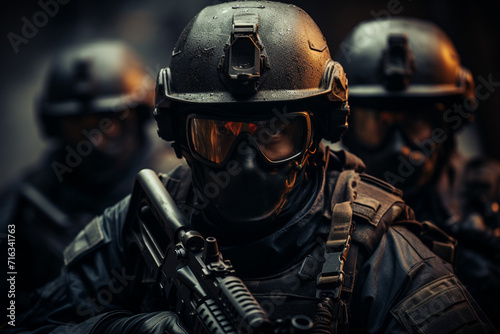 たくさんの兵士の特殊部隊またはテロリストの戦争イメージ「AI生成画像」