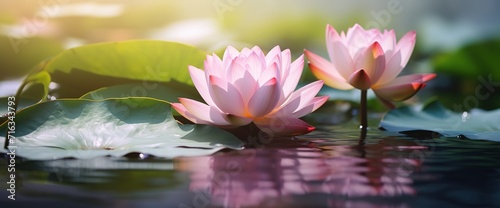 The lotus flowers are pink  very beautiful  with just the right amount of light