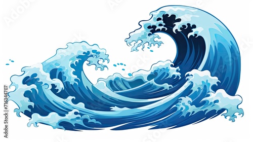a dramatic image of a tsunami wave in cartoon style  showcasing a big blue sea wave as a cataclysm color icon.