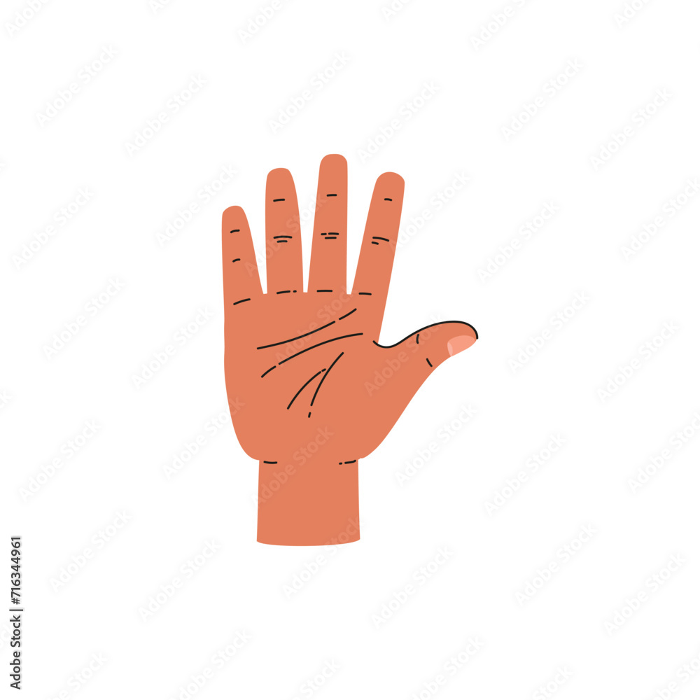 Finger sign five 5 number, communication hand gesture count infographic odd number, palm and fingers vector illustration Finger sign five 5 number, communication hand gesture count infographic odd number, palm and fingers vector illustration