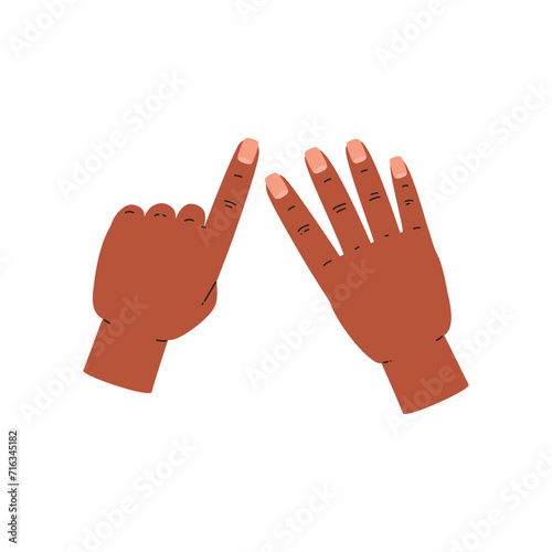 Finger count hand icon and numerical value of five, flat vector isolated.