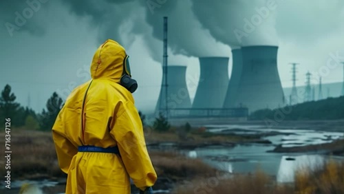 Wallpaper Mural A man in a protective suit against the background of a nuclear power plant. Selective focus. Nature. Torontodigital.ca