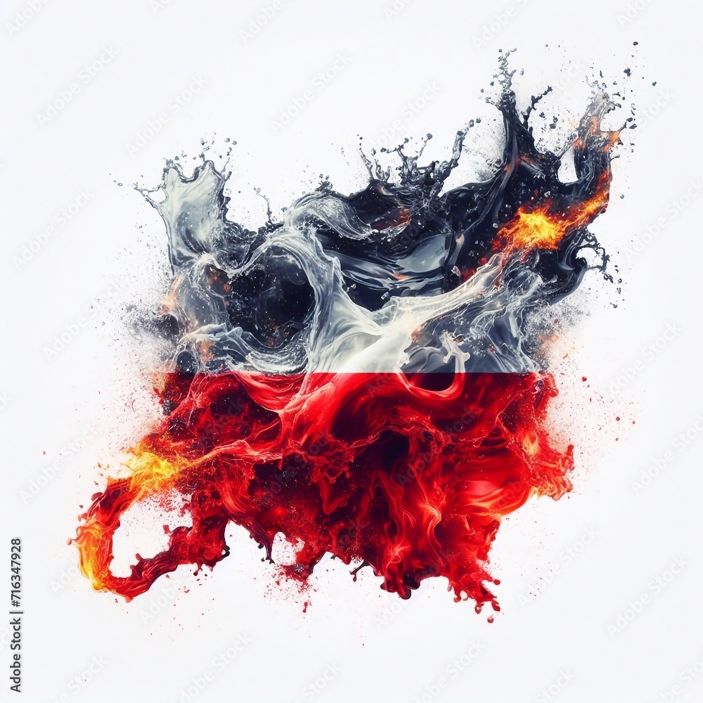 Poland flag what Splash of water and flame. AI generated illustration Poland flag what Splash of water and flame. AI generated illustration