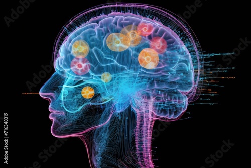 3d illustration of brain render, Neurotransmitters in the CNS and PNS, brain, Frontal lobe, Parietal lobe, brain anatomical, Cerebellum, Brain stem, Medulla oblongata, longevity, brain research, mind 