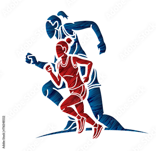Marathon Runner Women Start Running Action Cartoon Sport Graphic Vector