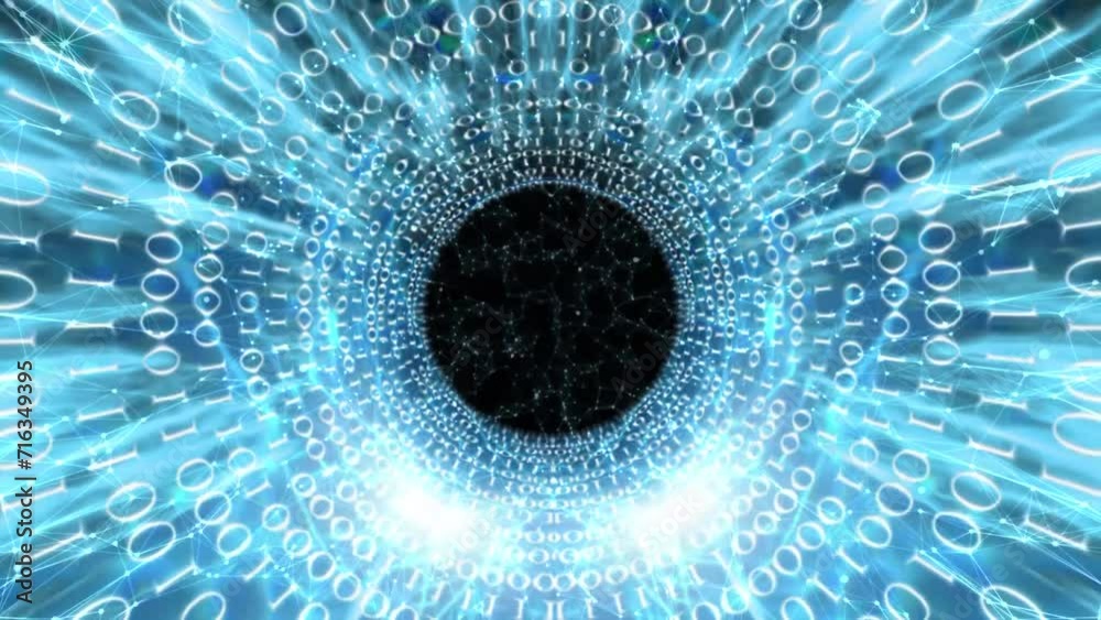 A flight through an optical tunnel. Abstract motion graphics. Warp tunnel effect visuals. Travel through space and time at high speed. high speed space tunnel cruise, pulsing flashes of light and ener
