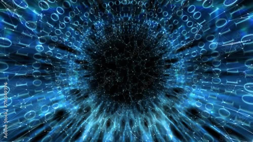 A flight through an optical tunnel. Abstract motion graphics. Warp tunnel effect visuals. Travel through space and time at high speed. high speed space tunnel cruise, pulsing flashes of light and ener