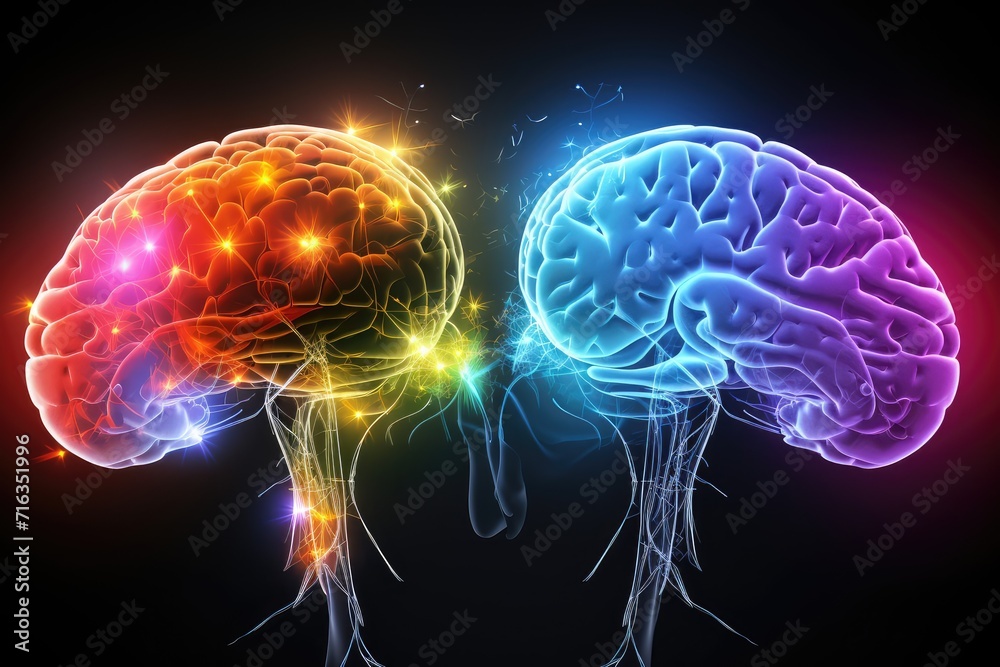 Synergies of human mind, synapses lighting colorful, Brain health ...