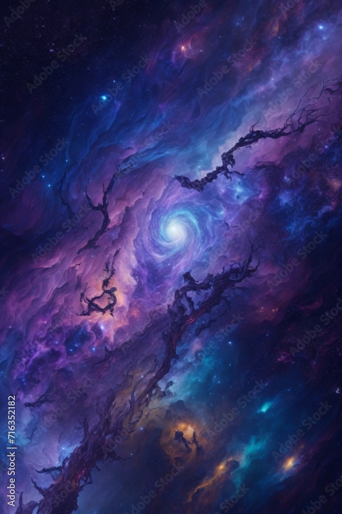 Galaxy, planet in space, ilustrasion, moon and clouds