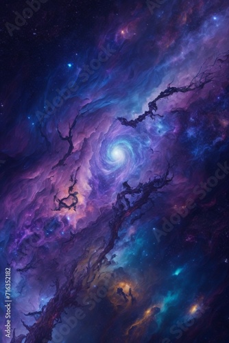 Galaxy, planet in space, ilustrasion, moon and clouds